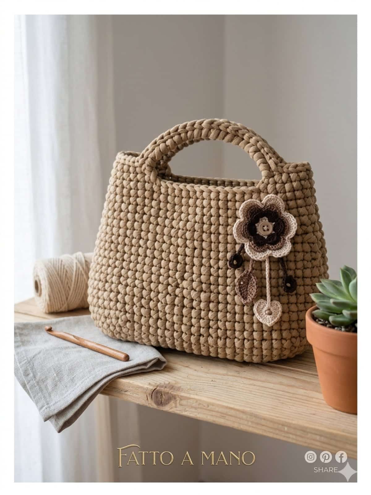 Borsa color corda con fiore