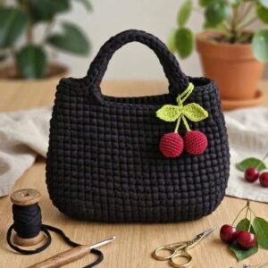 Borsa nera con ciliege