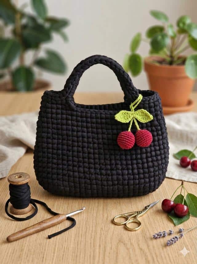 Borsa nera con ciliege